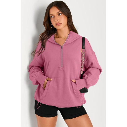 Valerian Solid Kangaroo Pocket Half Zipper Oversized Hoodie - 2XL - Main Image