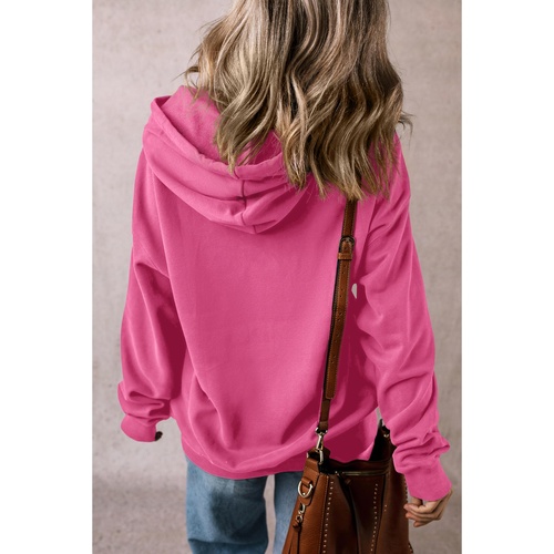 Bonbon Solid Kangaroo Pocket Drawstring Loose Fit Hoodie - L - Main Image