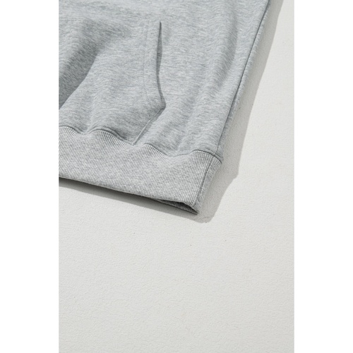 Light Grey Solid Color Fleece Lined Drawstring Hoodie with Pocket - 2XL - Main Image