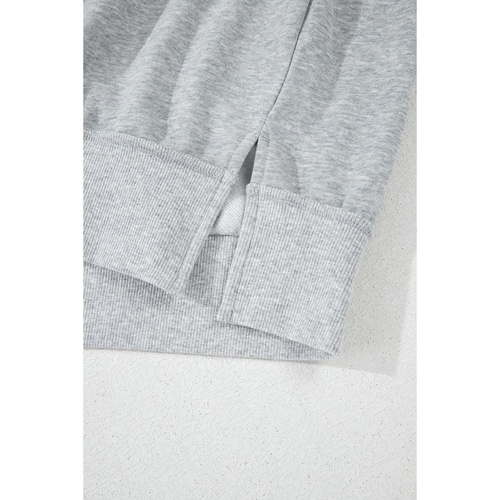 Gray Half Zipper Collared Drop Shoulder Side Slits Sweatshirt - M - Main Image