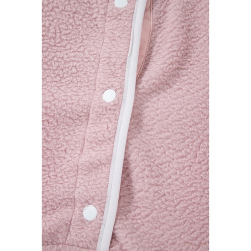 Fushia Stand Neck Half Button Zip Pocket Plush Sweatshirt - L - Main Image