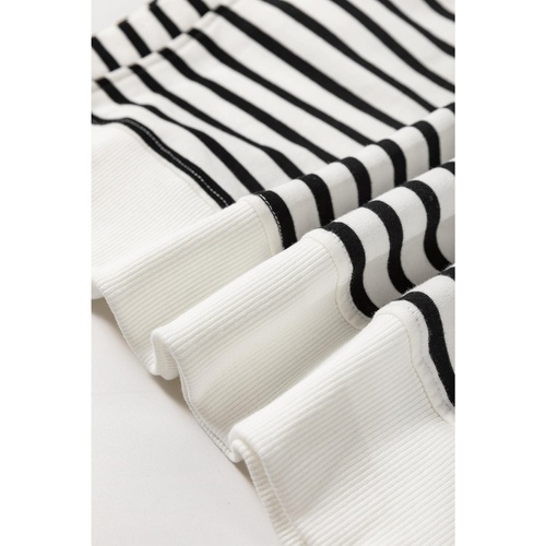 Black Stripe Raglan Sleeve Side Slits Loose Sweatshirt - L - Main Image