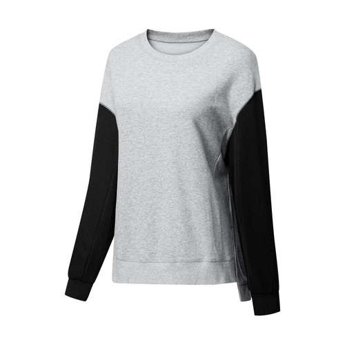 Gray Two Tone Patchwork Drop Shoulder Pullover Sweatshirt - L - Main Image