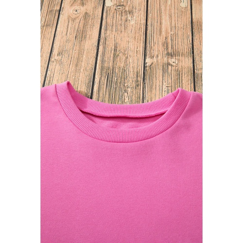 Bonbon Solid O Neck High Low Hem Pullover Sweatshirt - L - Main Image