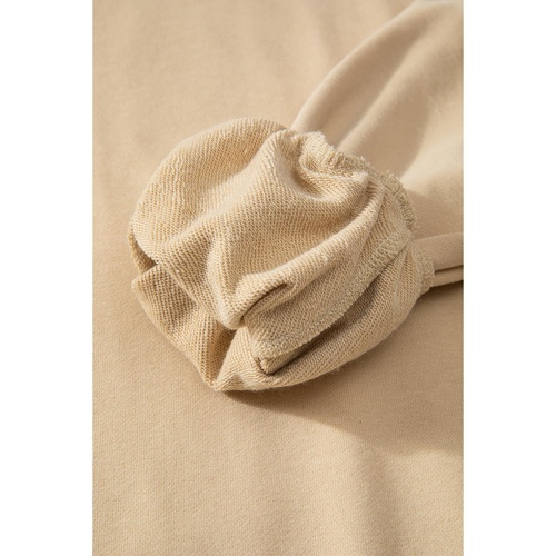 Parchment Solid O Neck High Low Hem Pullover Sweatshirt - L - Main Image