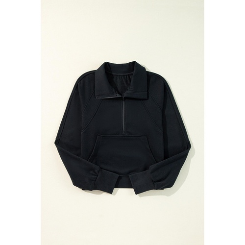 Black Quarter Zip Stand Neck Kangaroo Pocket Sweatshirt - S - Main Image