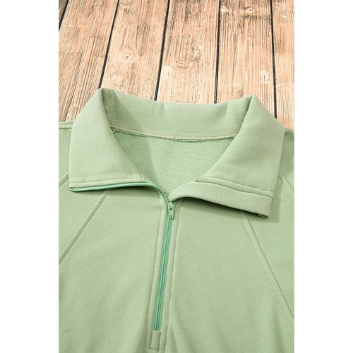 Smoke Green Quarter Zip Stand Neck Kangaroo Pocket Sweatshirt - L - Main Image