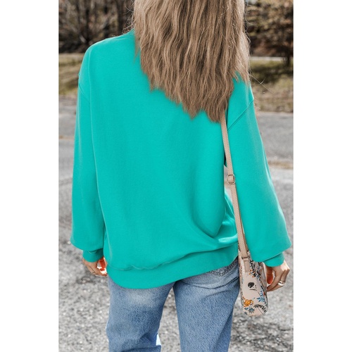 Aruba Blue Plain Drop Shoulder Crewneck Pullover Sweatshirt - L - Main Image