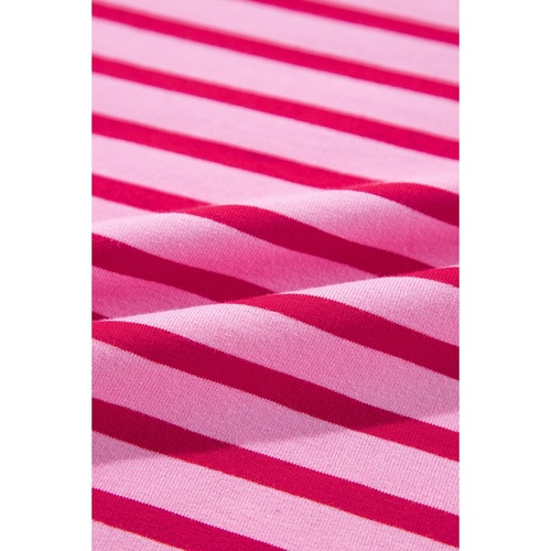 Sachet Pink Striped Print Crew Neck Drop Shoulder Sweatshirt - L - Main Image