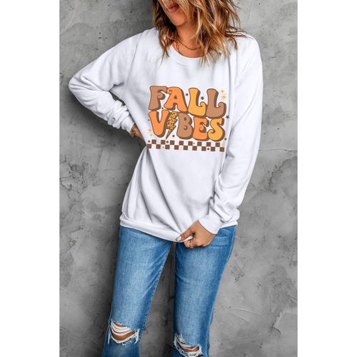 Beige FALL VIBES Graphic Drop Shoulder Sweatshirt - M - Main Image