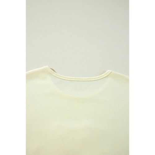 Beige Tinsel Flower Dropped Puff Sleeve Sweatshirt - S - Main Image