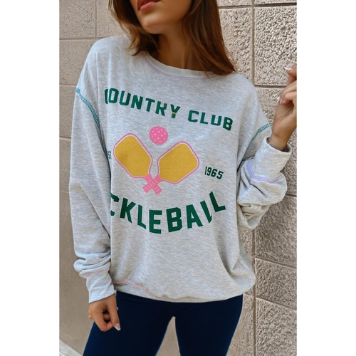 Light Grey COUNTRY CLUB PICKLEBALL Graphic Exposed Stitching Casual Sweatshirt - L - Main Image