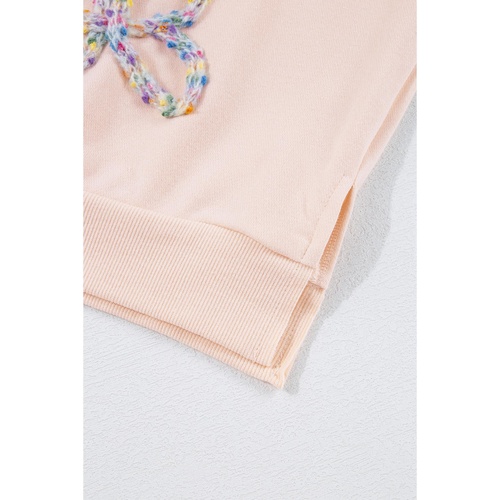 Parchment Embroidered Bow Lantern Sleeve Oversized Pullover Sweatshirt - L - Main Image