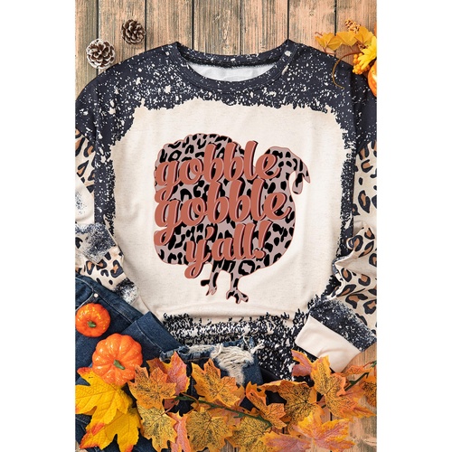 Black Gobble Gobble Yall Bleached Leopard Pullover Sweatshirt - L - Main Image