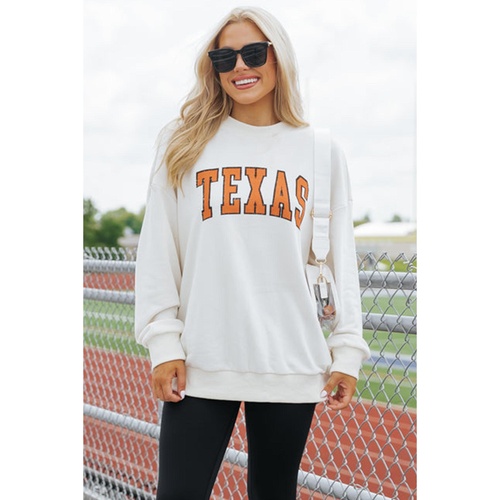 White TEXAS Graphic Drop Shoulder Crewneck Sweatshirt - XL - Main Image