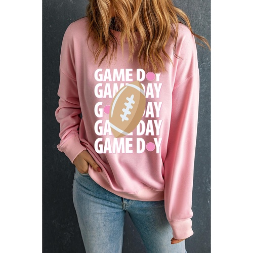 Pink GAME DAY Rugby Football Graphic Pullover Sweatshirt - XL - Main Image