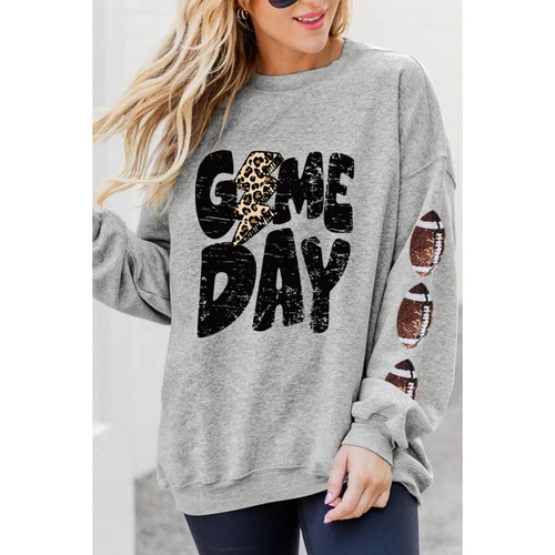 Gray GAME DAY Sequin Rugby Football Drop Shoulder Sweatshirt - S - Main Image