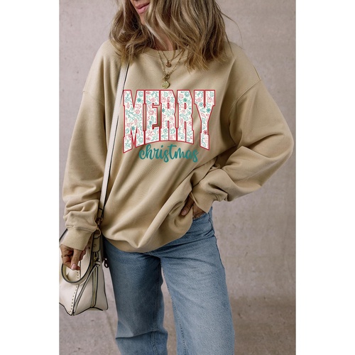 Parchment Festive Element Printed MERRY Christmas Graphic Sweatshirt - L - Main Image