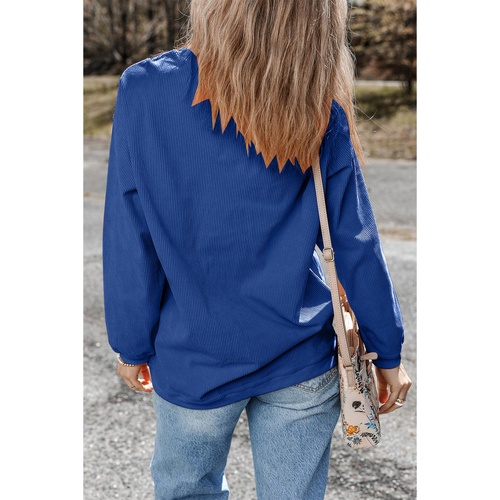 Dark Blue GAME DAY Glitter Detail Ribbed Drop Shoulder Sweatshirt - 2XL - Main Image