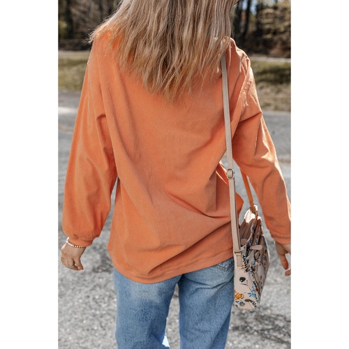 Orange Thankful Ribbed Crew Neck Thanksgiving Sweatshirt - L - Main Image