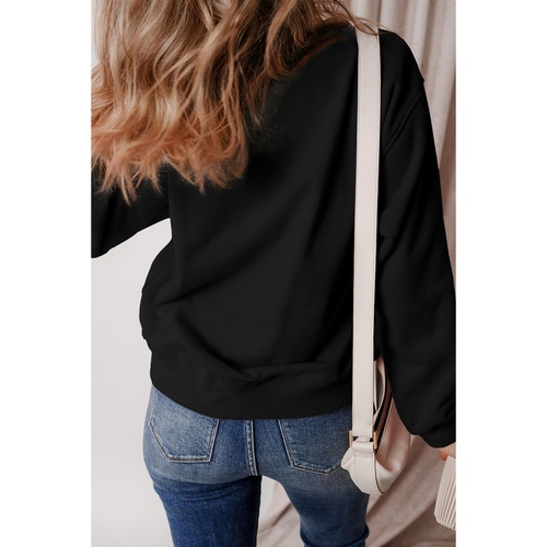 Black Glitter SPOOKY Ghost Pattern Crew Neck Halloween Sweatshirt - S - Main Image