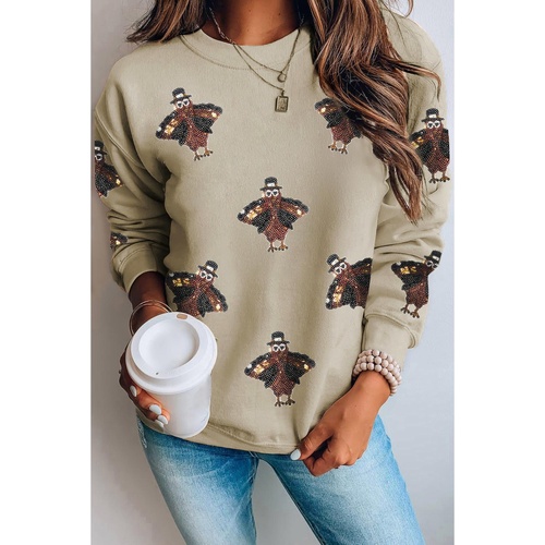 Parchment Shimmering Turkey Pattern Thanksgiving Holiday Sweatshirt - 2XL - Main Image