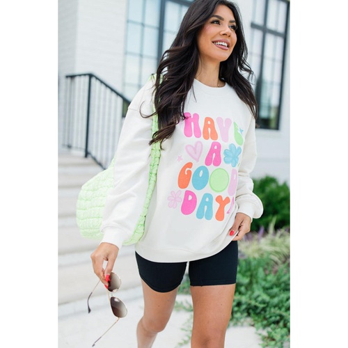 Beige HAVE A GOOD DAY Drop Shoulder Graphic Sweatshirt - L - Main Image