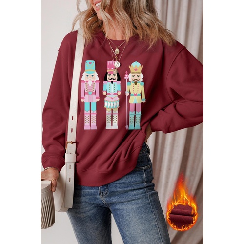 Burgundy Nutcracker Graphic Drop Shoulder Christmas Sweatshirt - L - Main Image