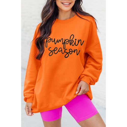 Russet Orange Glittering Pumpkin Season Graphic Drop Shoulder Pullover Sweatshirt - L - Main Image
