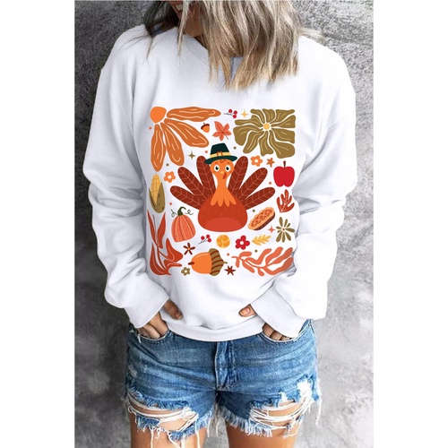 Beige Thanksgiving Fall Vibe Graphic Crew Neck Sweatshirt - S - Main Image