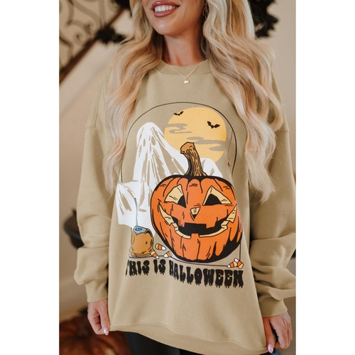 Parchment Spooky Pumpkin Graphic Crewneck Halloween Sweatshirt - L - Main Image