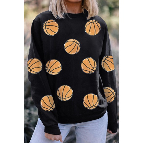 Black Sequin Ball Patched Crewneck Game Day Sweatshirt - S - Main Image