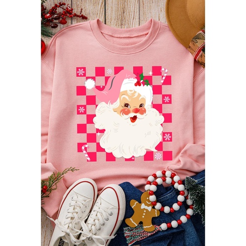 Pink Fancy Checkered Father Christmas Graphic Sweatshirt - L - Main Image