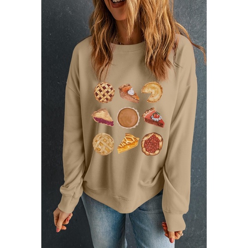Khaki Thanksgiving Dessert Graphic Pullover Sweatshirt - 2XL - Main Image