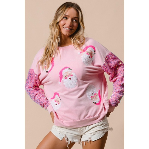 Pink Sequined Santa Claus Long Sleeve Christmas Sweatshirt - 2XL - Main Image