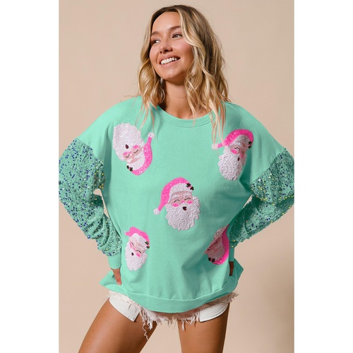 Moonlight Jade Sequined Santa Claus Long Sleeve Christmas Sweatshirt - L - Main Image