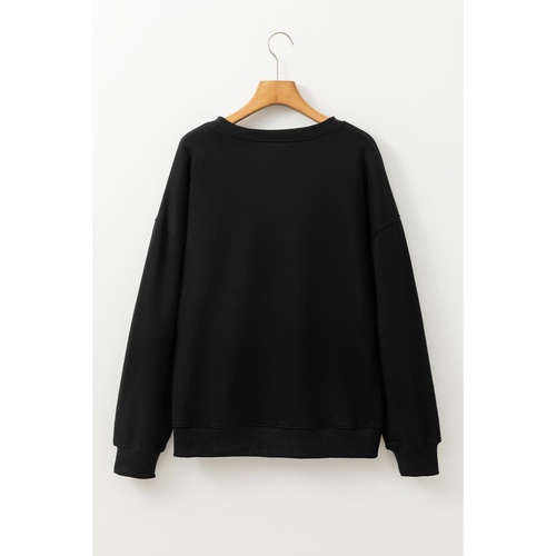 Black Thanksgiving Turkey Graphic Drop Shoulder Sweatshirt - S - Main Image