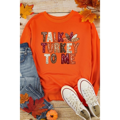 Orange TALK TURKEY TO ME Heat Transfer Printing Graphic Thanksgiving Holiday Sweatshirt - XL - Main Image