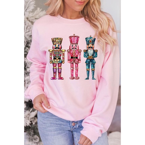 Pink Shimmer Nutcracker Graphic Christmas Pullover Sweatshirt - M - Main Image