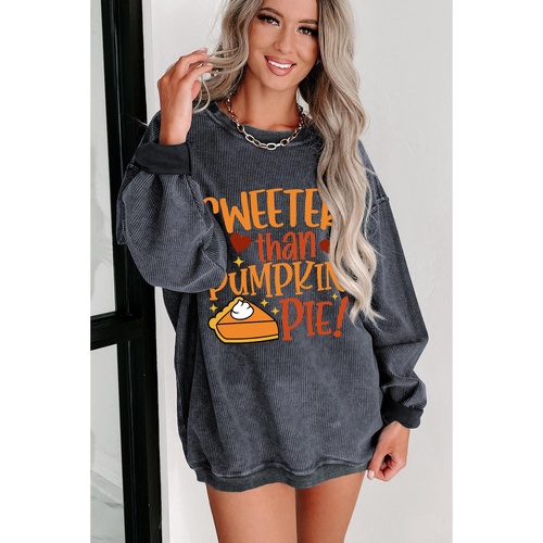Gray Sweeter Than Pumpkin Pie Graphic Thanksgiving Corded Sweatshirt - S - Main Image