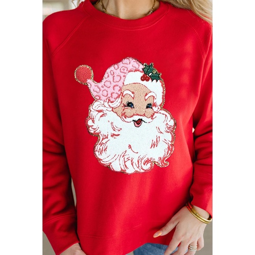 Red Santa Claus Graphic Crewneck Raglan Sleeve Christmas Sweatshirt - M - Main Image