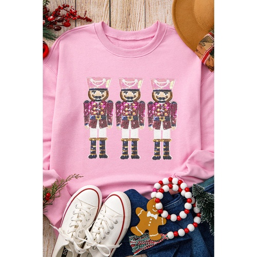 Pink Christmas Nutcracker Graphic Pullover Sweatshirt - L - Main Image
