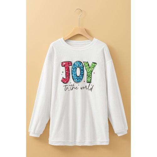 White JOY to the world Ribbed Crewneck Pullover Sweatshirt - M - Main Image