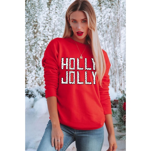 Red HOLLY JOLLY Dotty Letter Graphic Christmas Sweatshirt - S - Main Image