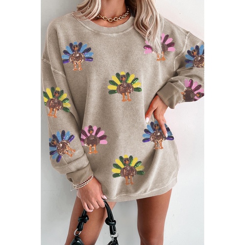 Smoke Gray Turkey Graphic Corded Baggy Sweatshirt - 2XL - Main Image