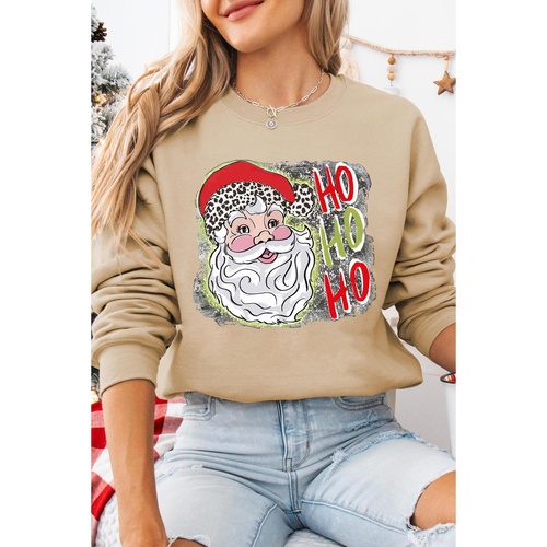 Khaki HOHOHO Santa Claus Drop Shoulder Christmas Sweatshirt - L - Main Image
