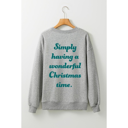 Gray 2-side Printed Christmas Tree Letter Graphic Sweatshirt - S - Main Image