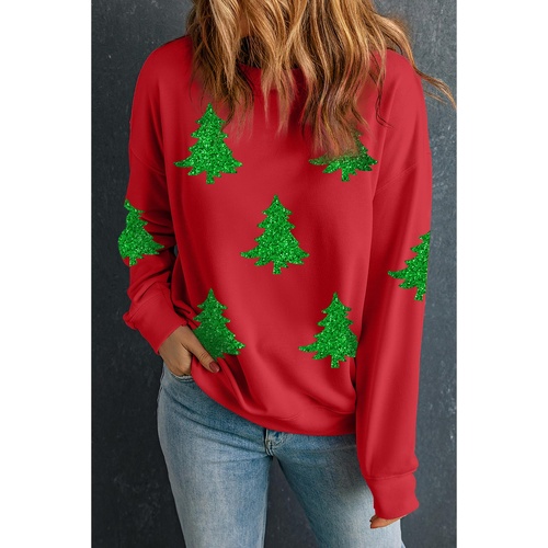 Red Christmas Tree Printed Holiday Fashion Sweatshirt - L - Main Image
