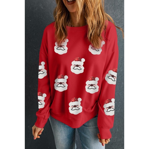 Red Sequin Santa Clause Patched Christmas Pullover Sweatshirt - XL - Main Image