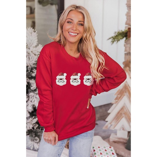 Red Sequin Father Christmas Patch Graphic Pullover Sweatshirt - 2XL - Main Image